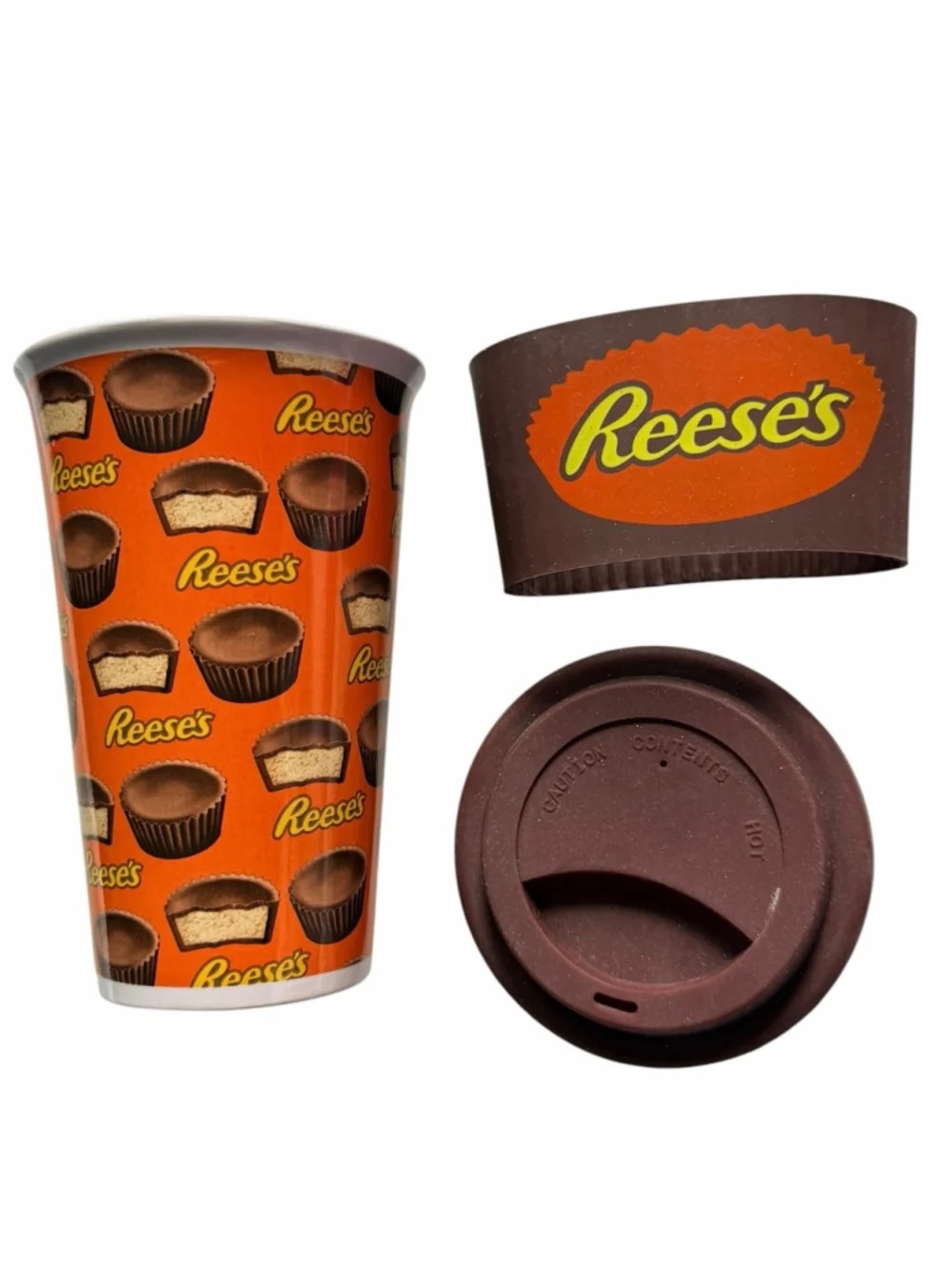 Reese’s Peanut Butter Cup Ceramic Travel Coffee Mug 16 oz with Lid and Grip